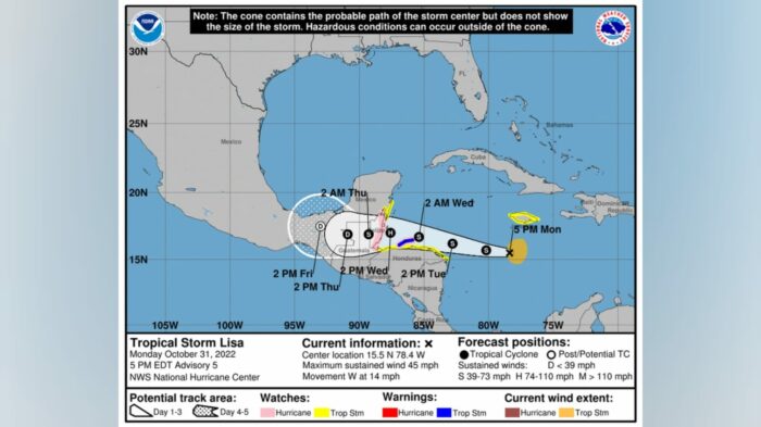 El Salvador observa la trayectoria de tormenta tropical Lisa y prevé lluvias