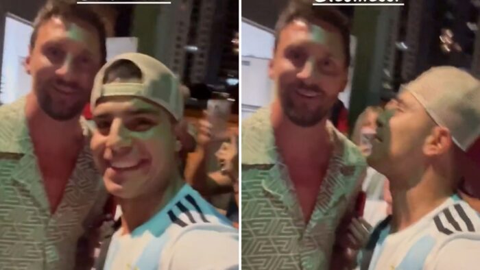 Aficionado le da un beso a Messi luego de pedirle una foto
